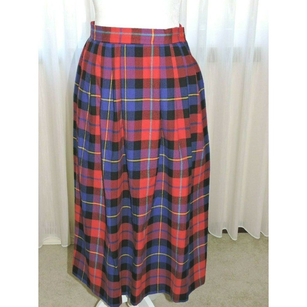 Vintage JC Penny Plaid Pleated Skirt Size 10 Red/Blue/Purple/Teal/Yellow